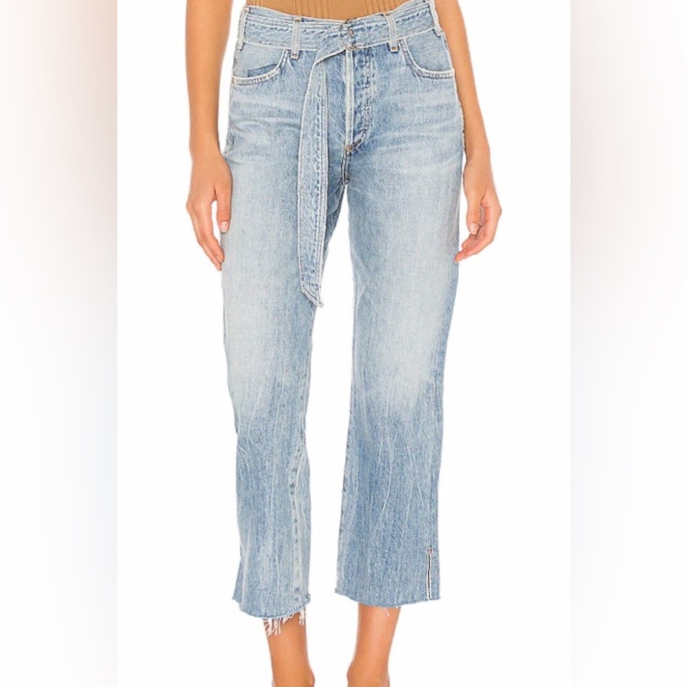 Belted High Rise Relaxed Crop Jeans